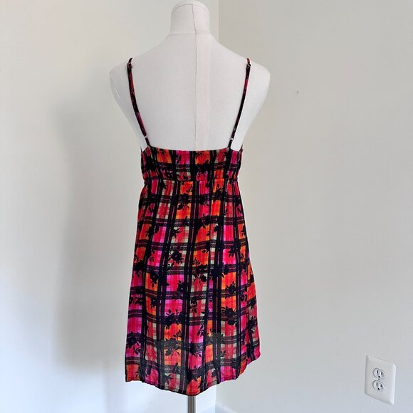 Free People Jerra Slip Dress – Pink Plaid & Floral Mini – Size XS - Picture 2 of 9